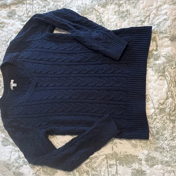Croft & Barrow sz S Navy Blue V-Neck Sweater cable knit cotton layering preppy - Picture 13 of 15